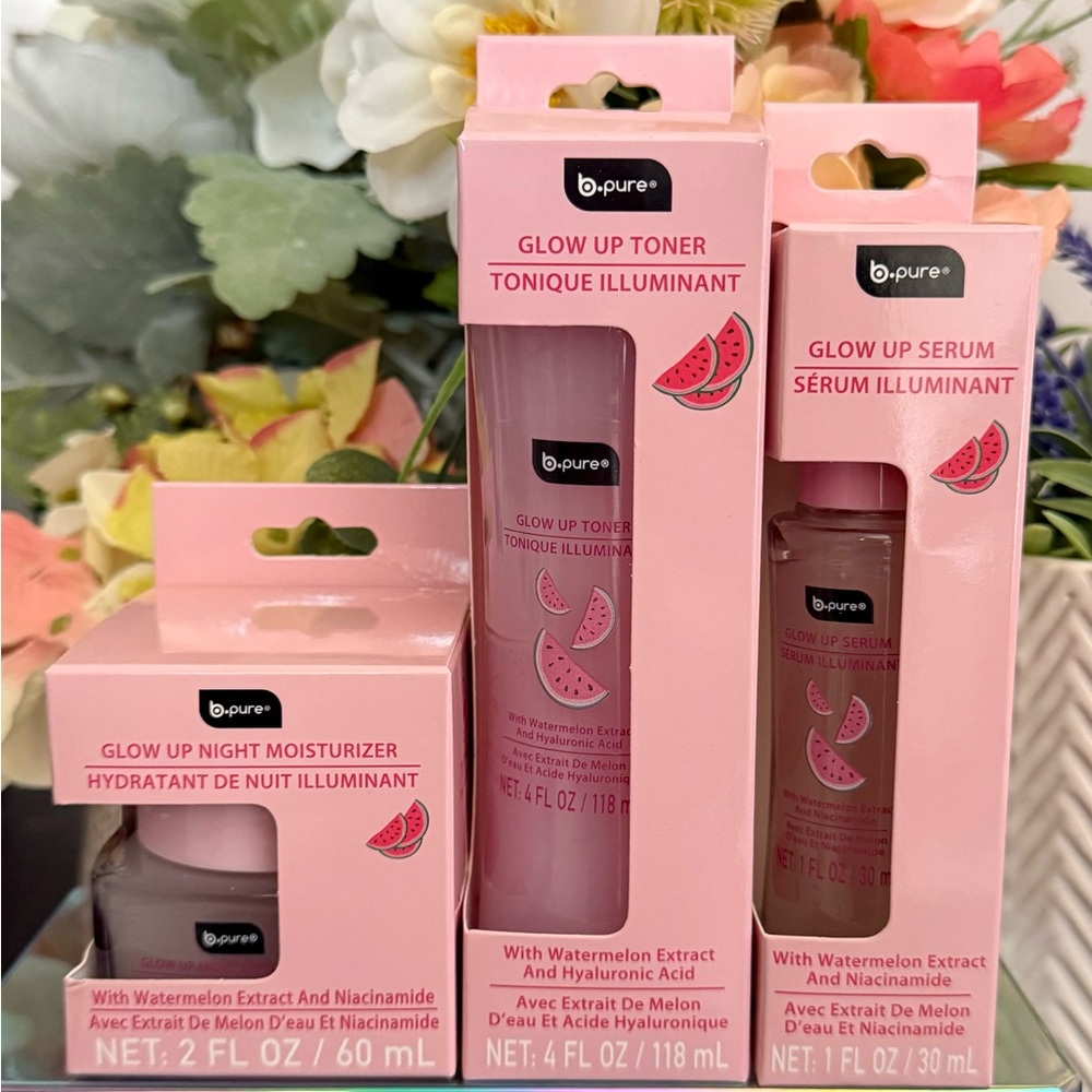 🆕🪷 B•PURE “GLOW UP” WATERMELON SKIN CARE 3-PIECE COLLECTION. BRAND NEW.